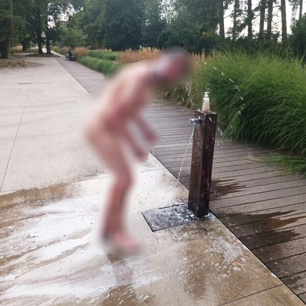 Nahý muž se šel v Pardubicích koupat do veřejného pítka. Foto MP Pardubice
