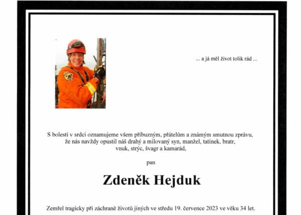 Poslední rozloučení ze zemřelým hasičem Zdeňkem Hejdukem se uskuteční ve středu. Foto: FB