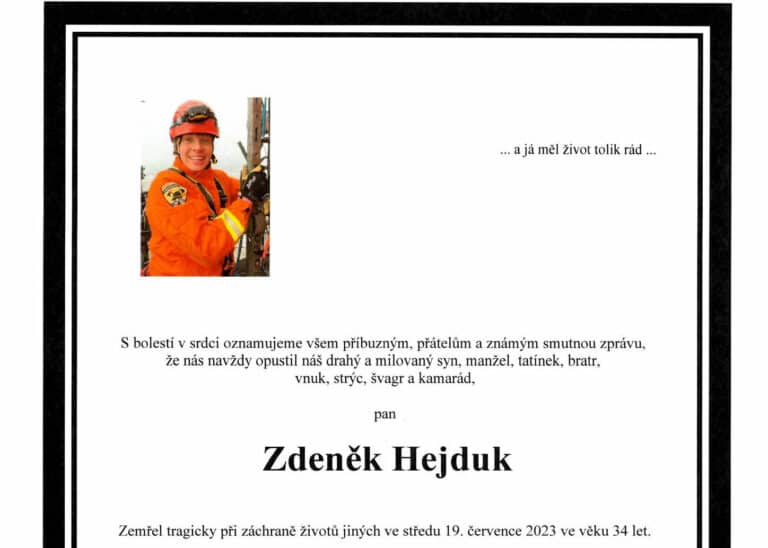 Poslední rozloučení ze zemřelým hasičem Zdeňkem Hejdukem se uskuteční ve středu. Foto: FB
