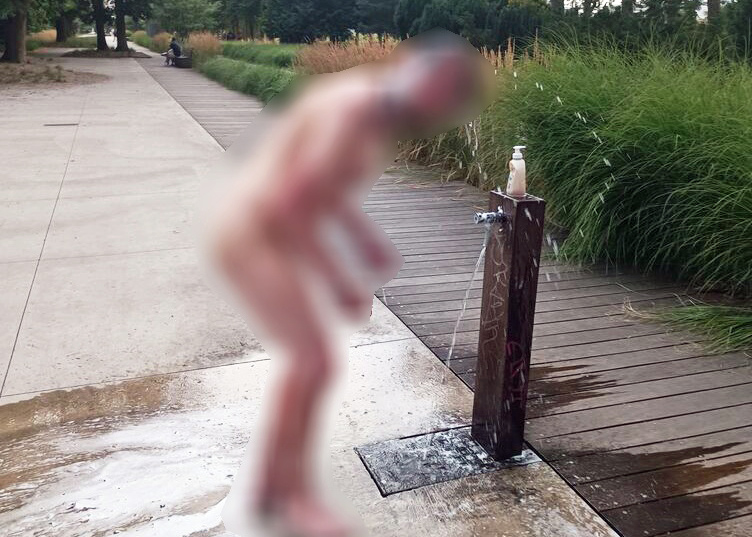 Nahý muž se sprchoval v Pardubicích v parku. Foto: MP Pardubice