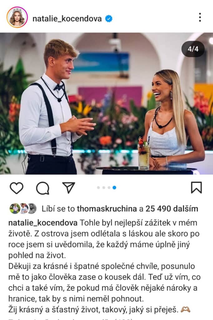 David Vitásek a Natálie Kočendová tvořili krásný pár. Foto: Instagram