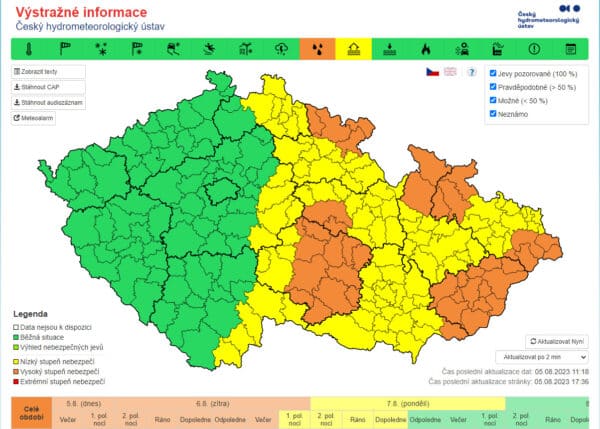 Výstraha před vydatným deštěm. Zdroj: CHMU