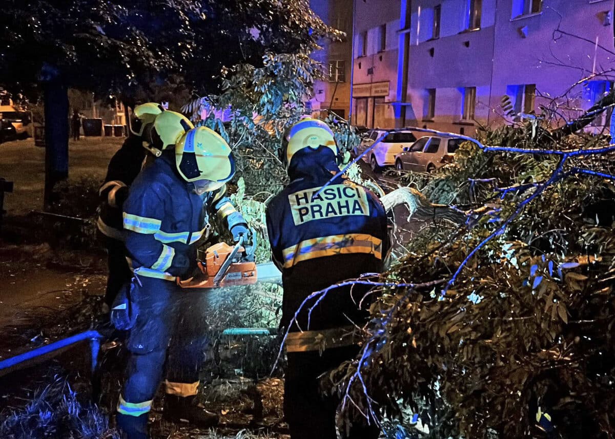 Hasiči v sobotu večer v Praze odstraňovali popadané stromy. Foto: HZS Praha
