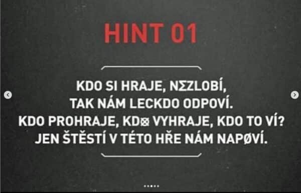 Nápovědy, které se objevily k rozluštění Kazmovy šifry. Foto: Instagram