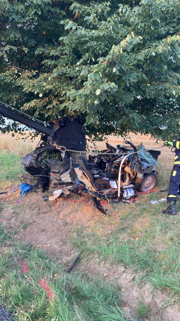 Auto se u Opatovce na Svitavsku rozbilo o strom. Řidič zemřel. Foto: PČR
