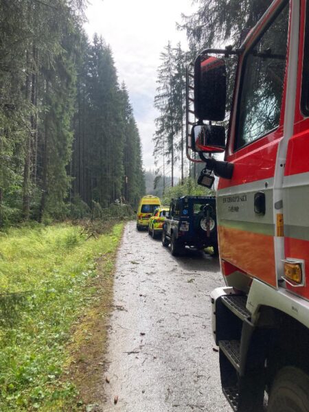 Muže v Beskydech zavalil strom, záchranáři mu šli na pomoc. Foto: HZS MSK