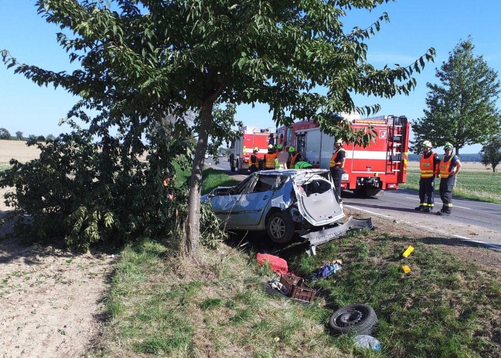U obce Orel narazilo auto do stromu. Foto: HZS