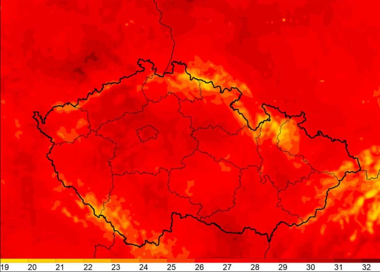 Očekávané teploty v úterý 12. 9. odpoledne. Zdroj: CHMÚ