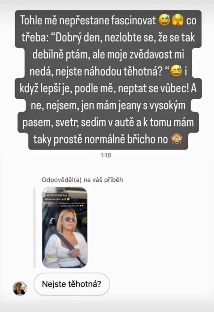 Reakce Patricie Pagáčové na neomalený dotaz její fanynky. Zdroj: IG