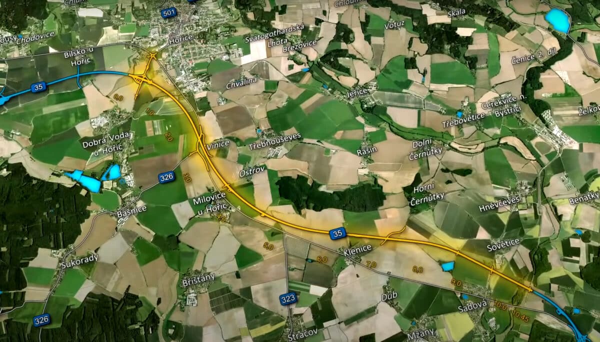 Plánek budoucí dálnice D35 mezi Hořicemi a Sadovou. Zdroj: ŘSD