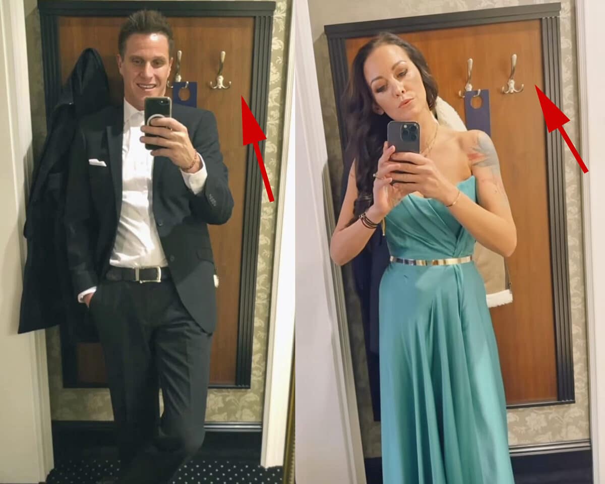 Mirek Dopita i Agáta Hanychová zveřejnili každý zvlášť na svém profilu foto před stejným zrcadlem ze stejného hotelového pokoje v Karlových Varech. Foto: Instagram