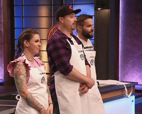 Finálová trojice MasterChef Česko 2023 Tereza, Kuba a Honza. Foto: Voyo