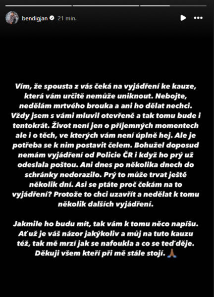 Jan Bendig po útoku moukou na Českém slavíkovi.