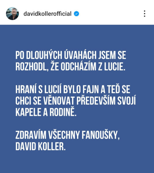 David Koller opouští skupinu Lucie. Foto: IG