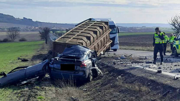 Tragická nehoda auta a kamionu na Lounsku. Foto: HZS