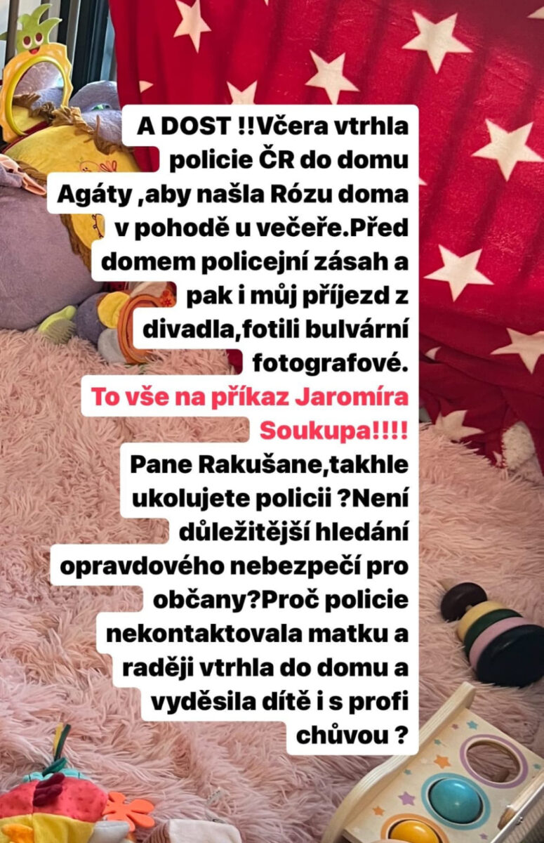 Veronika Žilková tvrdí, že do domu Hanychové vtrhla policie. Zdroj: IG