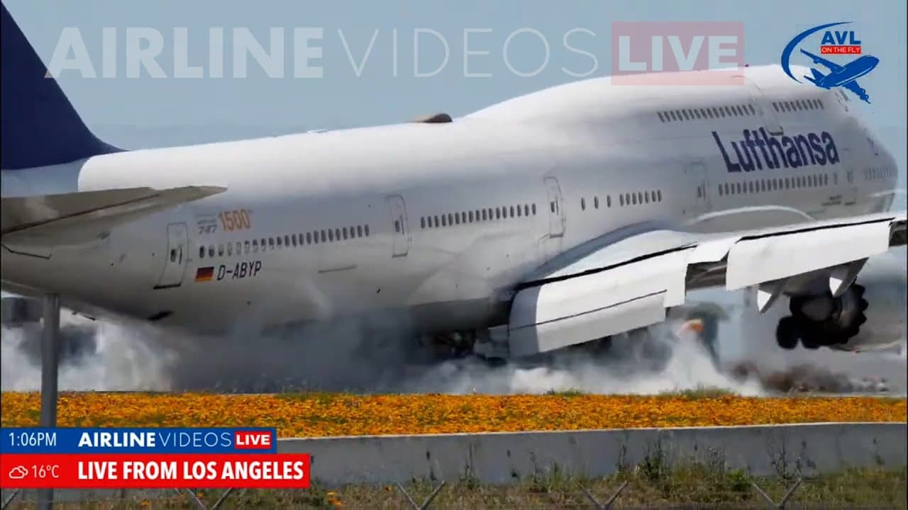 Video Thumbnail: Lufthansa Boeing 747-8i's Dramatic Touch and Go at LAX | Airline Videos Live Capture