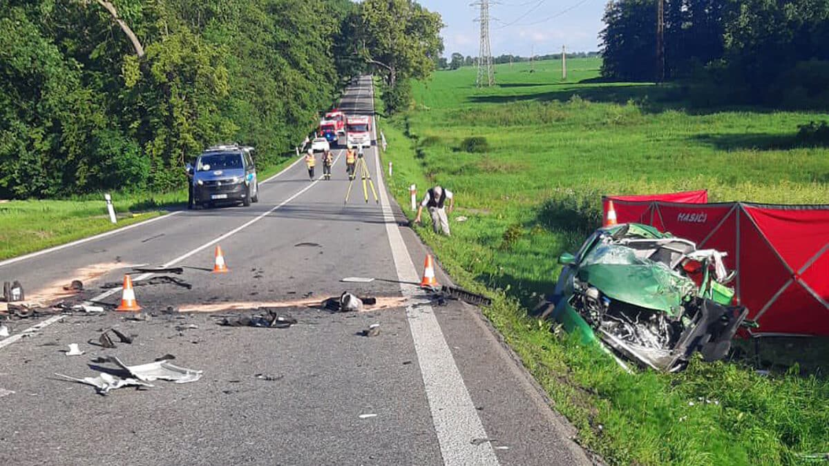 Tragická nehoda auta a kamionu u Malovic. Foto: PČR