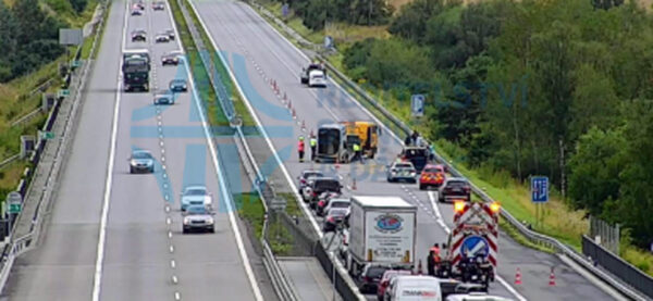 Na dálnici D1 havaroval přívěs s koňmi. Foto: HZS