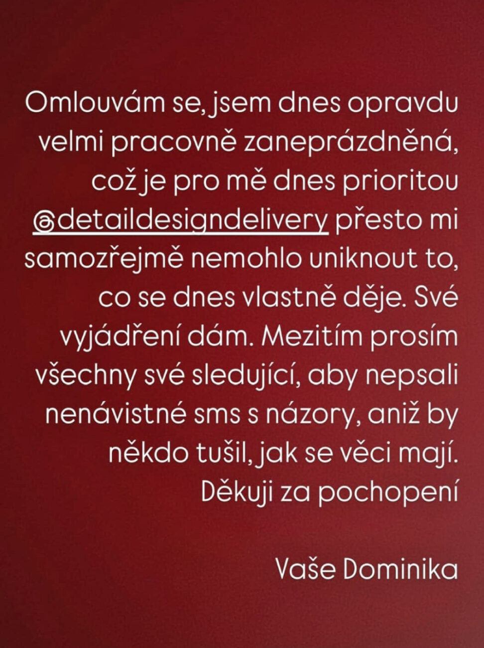 Dominika Mesarošová napsala fanouškům.