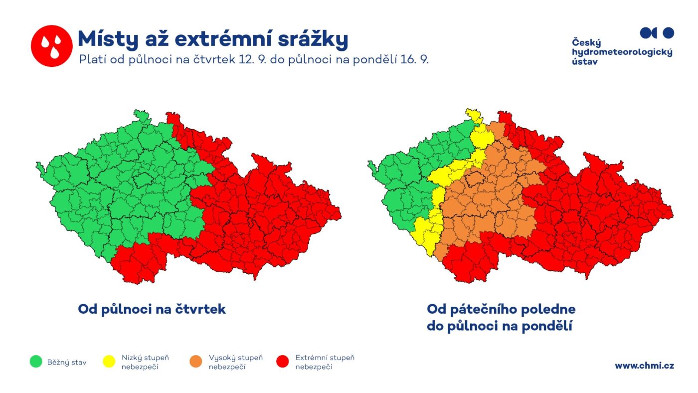 Očekávané extrémní srážky.