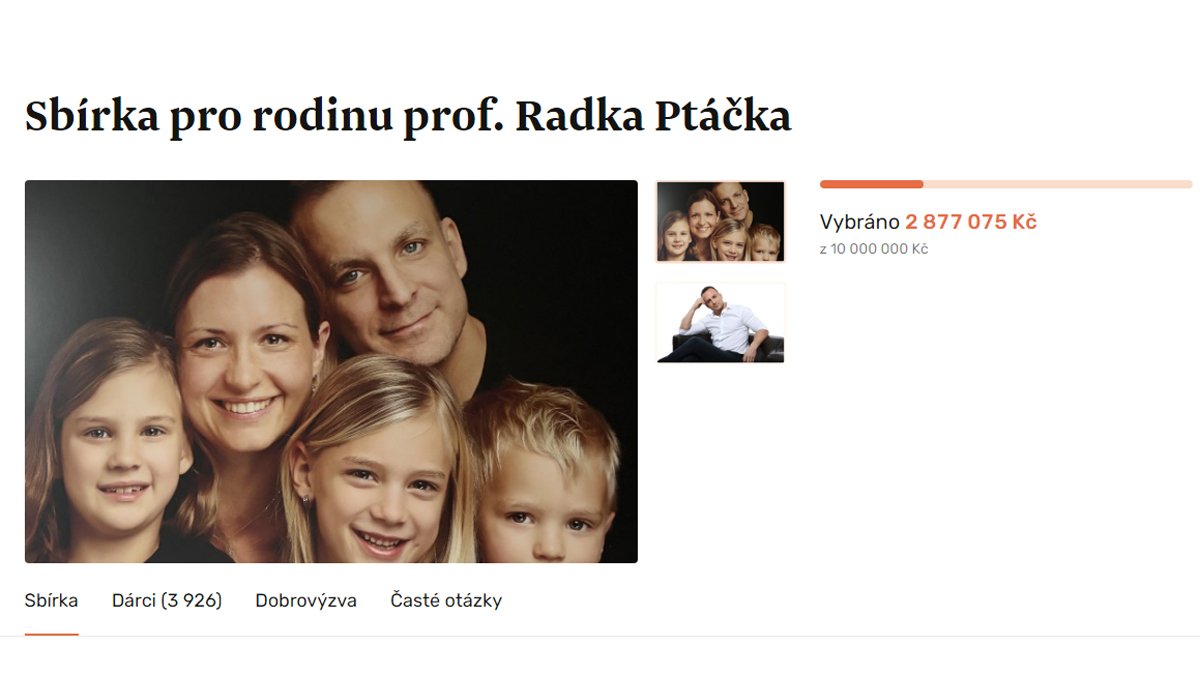 Výsledek sbírky pro rodinu Radka Ptáčka, která byla předčasně ukončena.