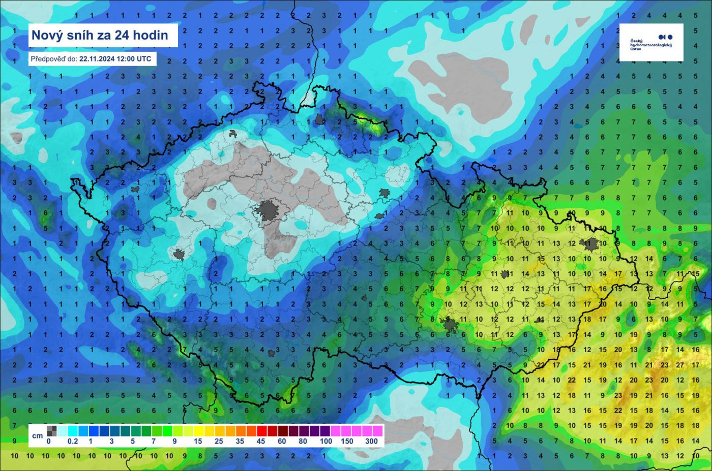 Do ČR míří sněžení. Zdroj: CHMÚ