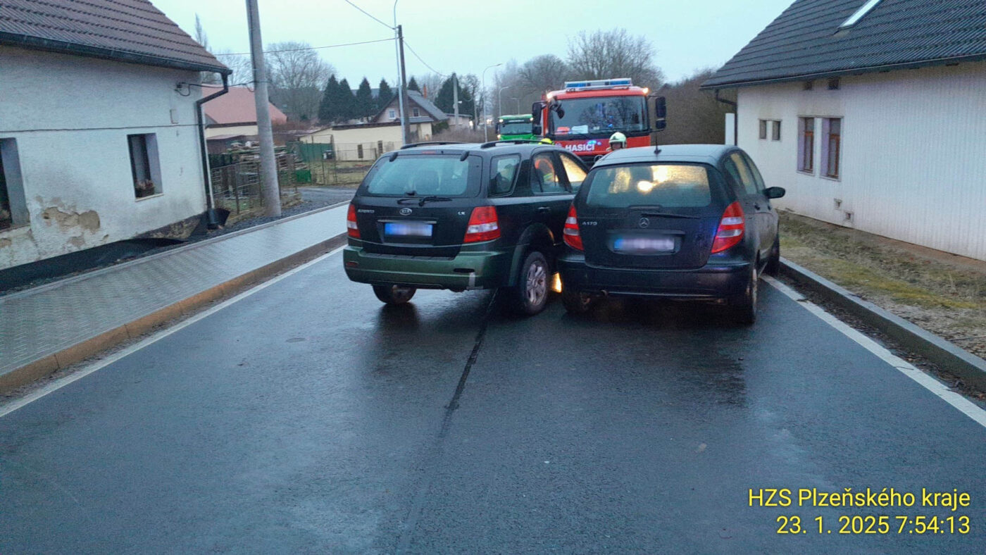 Nehoda dvou aut v obci Čečkovice. Foto: HZS