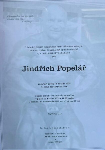 Jindřich Popelář zemřel 14. března 2025.