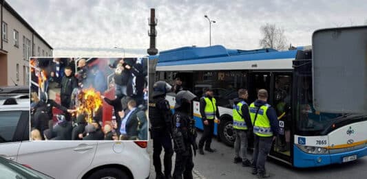 Fanoušci Baníku zaútočili na autobus, zasahuje policie. Foto: PČR