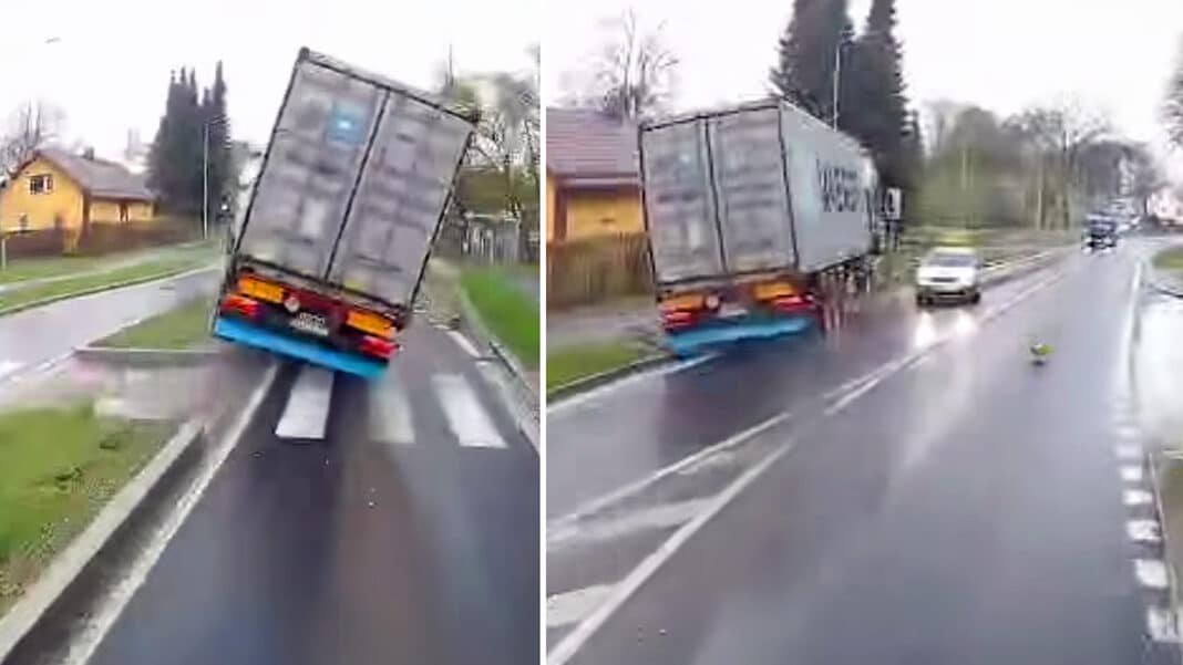 Ve Staré Vodě vyjel kamion na ostrůvek a následně do protisměru.