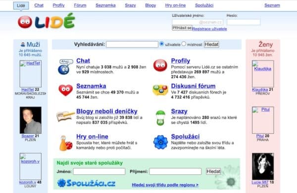 Dnes jíž neexistující služba Lidé.cz.