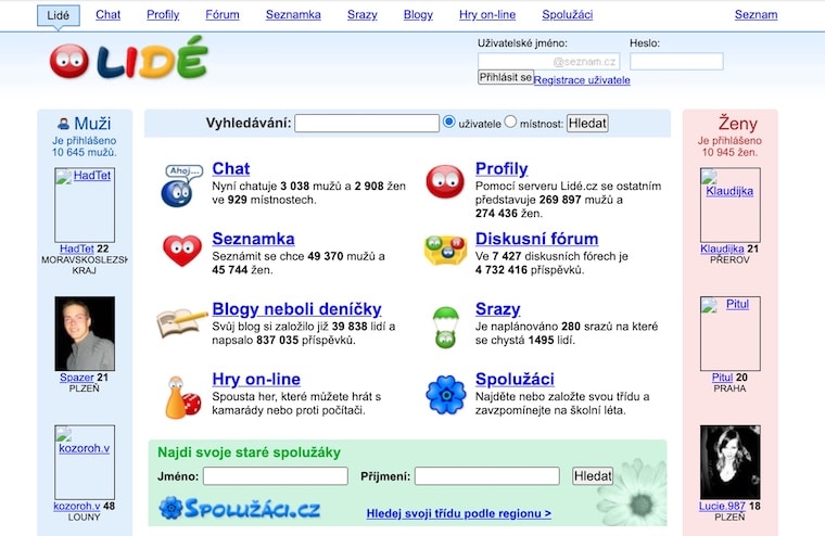 Dnes jíž neexistující služba Lidé.cz.
