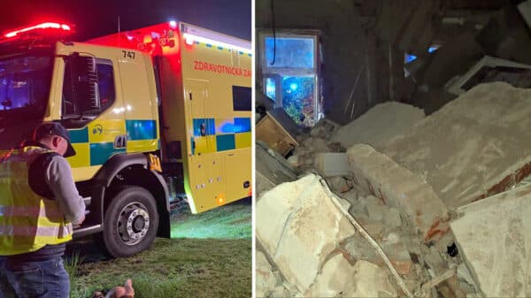 V hotelu v Čeladné se zřítil strop a zavalil lidi. Foto: HZS