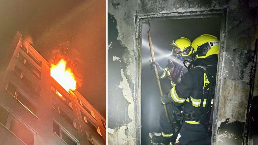 Požár bytu v Praze v ulici Na Komořsku. Foto: HZS
