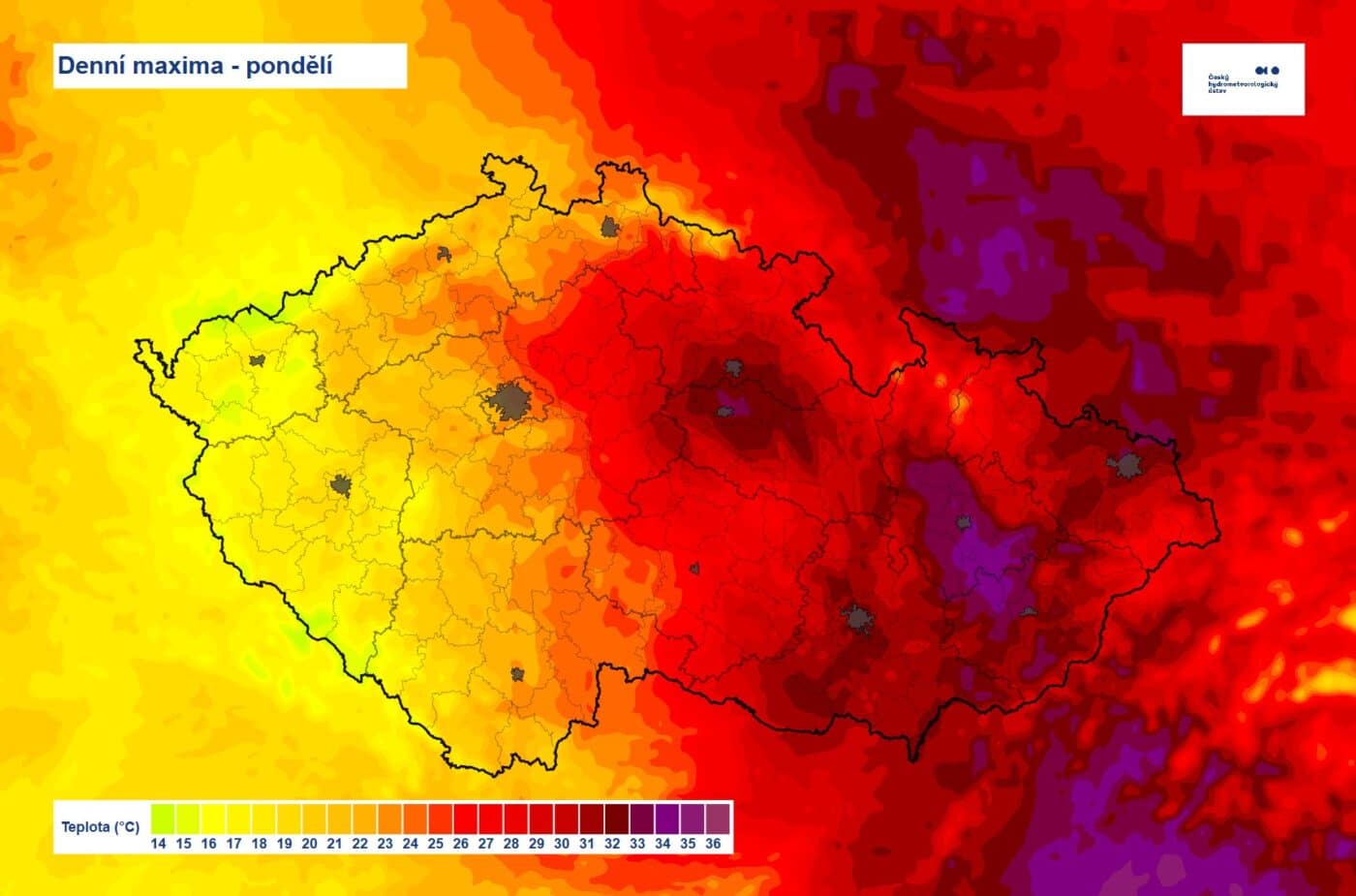 Očekávané dnešní teplotní rozdíly. Zdroj: ČHMÚ