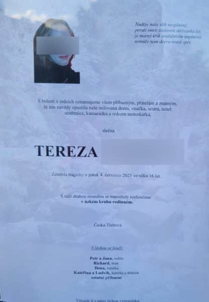 Parte Terezky, která při nehodě zemřela.