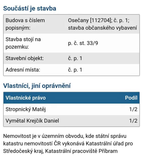 Výpis z katastru nemovitostí.