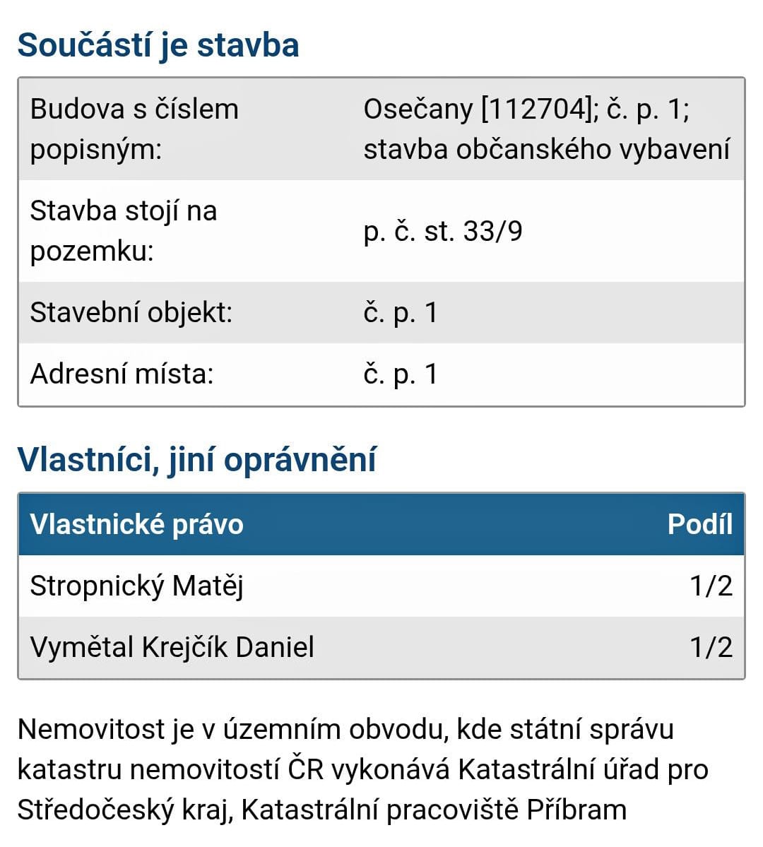 Výpis z katastru nemovitostí.