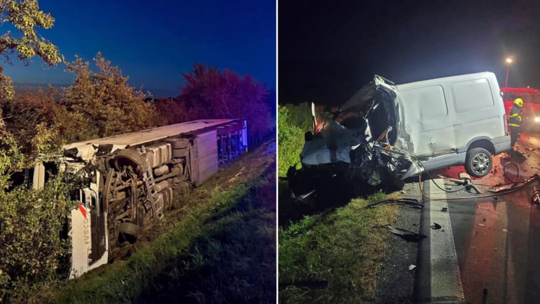 Tragická nehoda dodávky a kamionu u Úvalna. Foto: ZZS