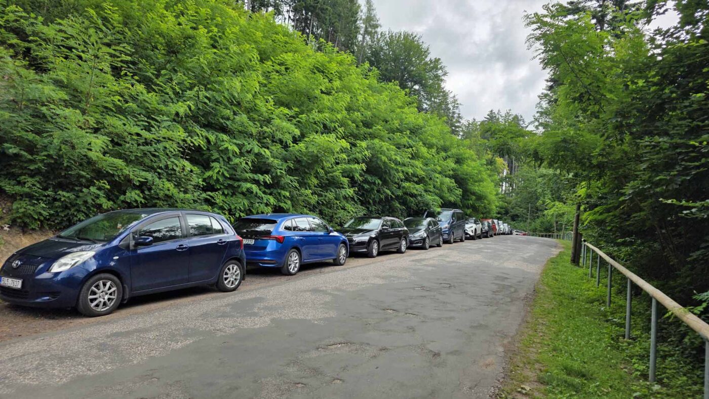 Stovky aut parkují i podél příjezdové komunikace. Foto: ČRzprávy