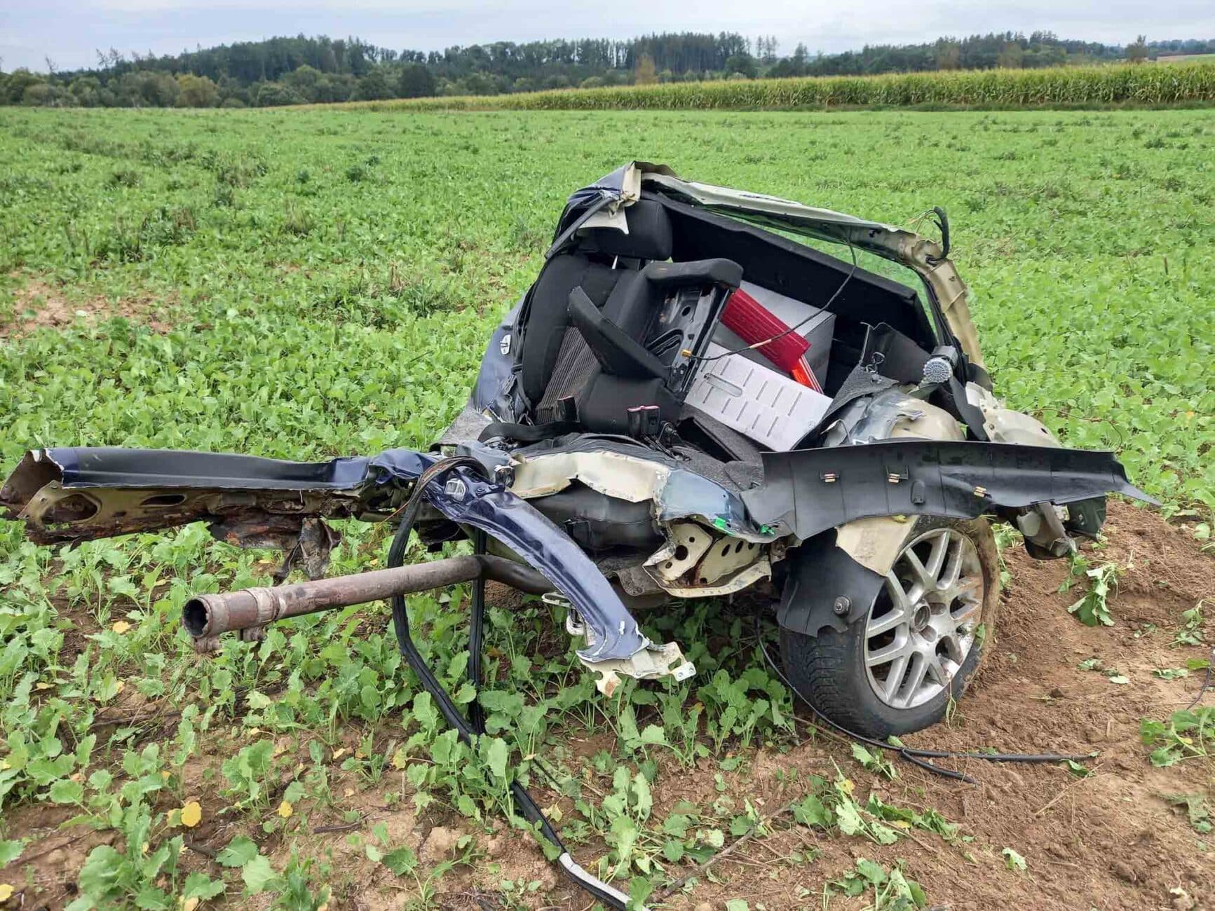 Řidič u Sebuče rozpáral auto o strom. Foto: HZS