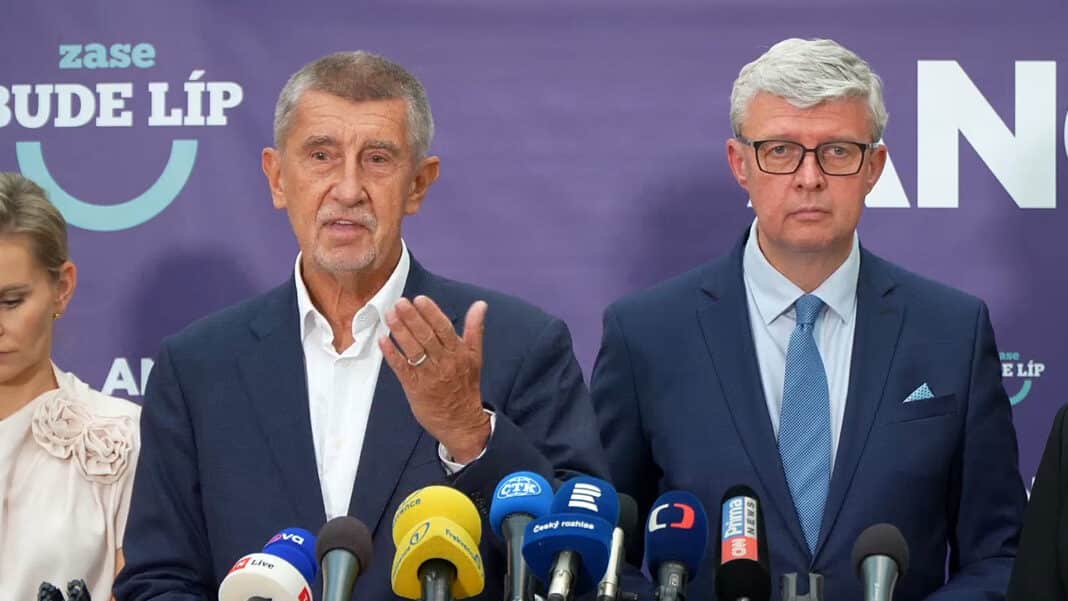 Andrej Babiš a KArel Havlíček na tiskové konferenci ANO. Foto: ANO