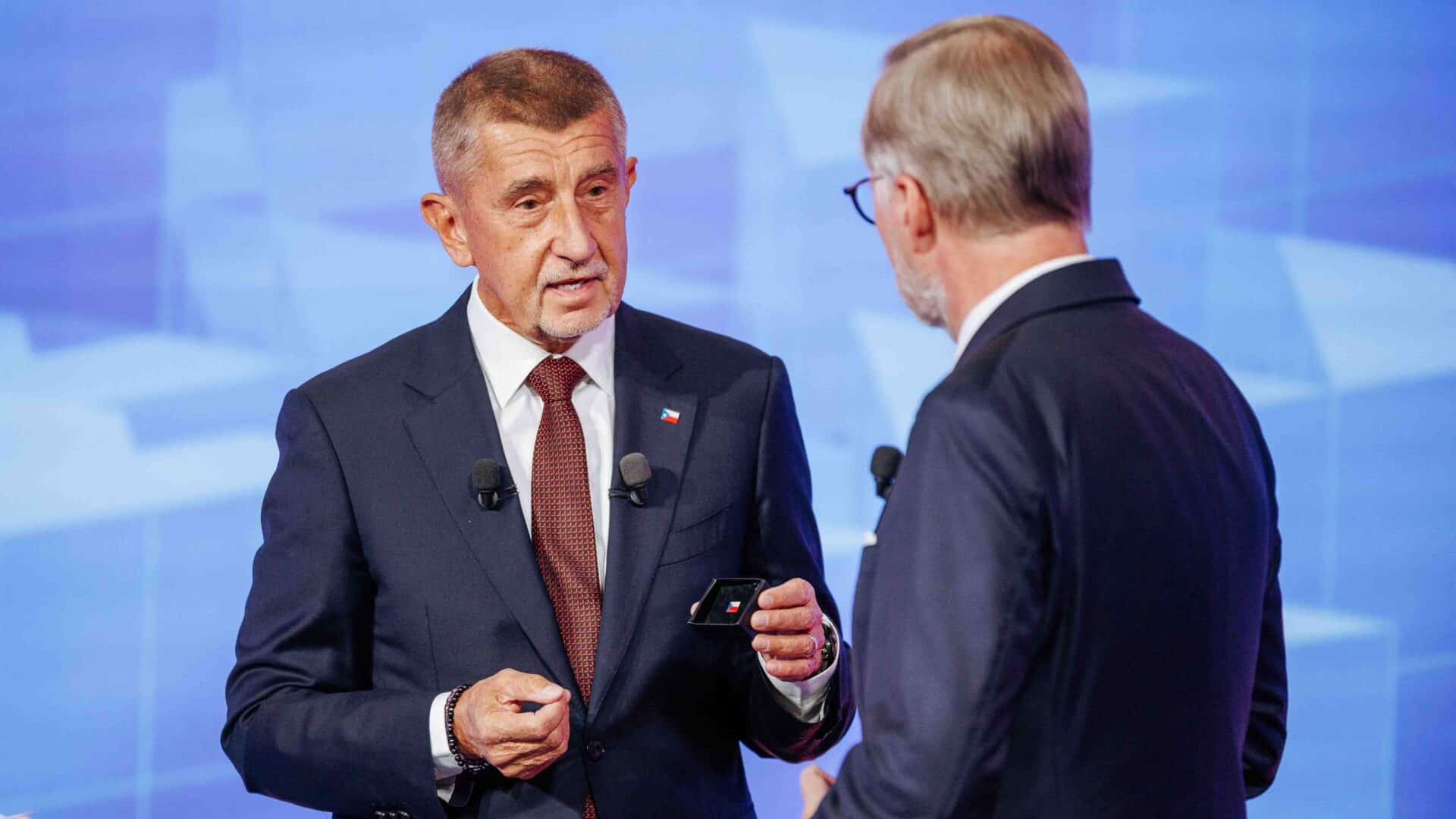 Andrej Babiš a Petr Fiala v posledním duelu na TV Nova. Foto: Nova