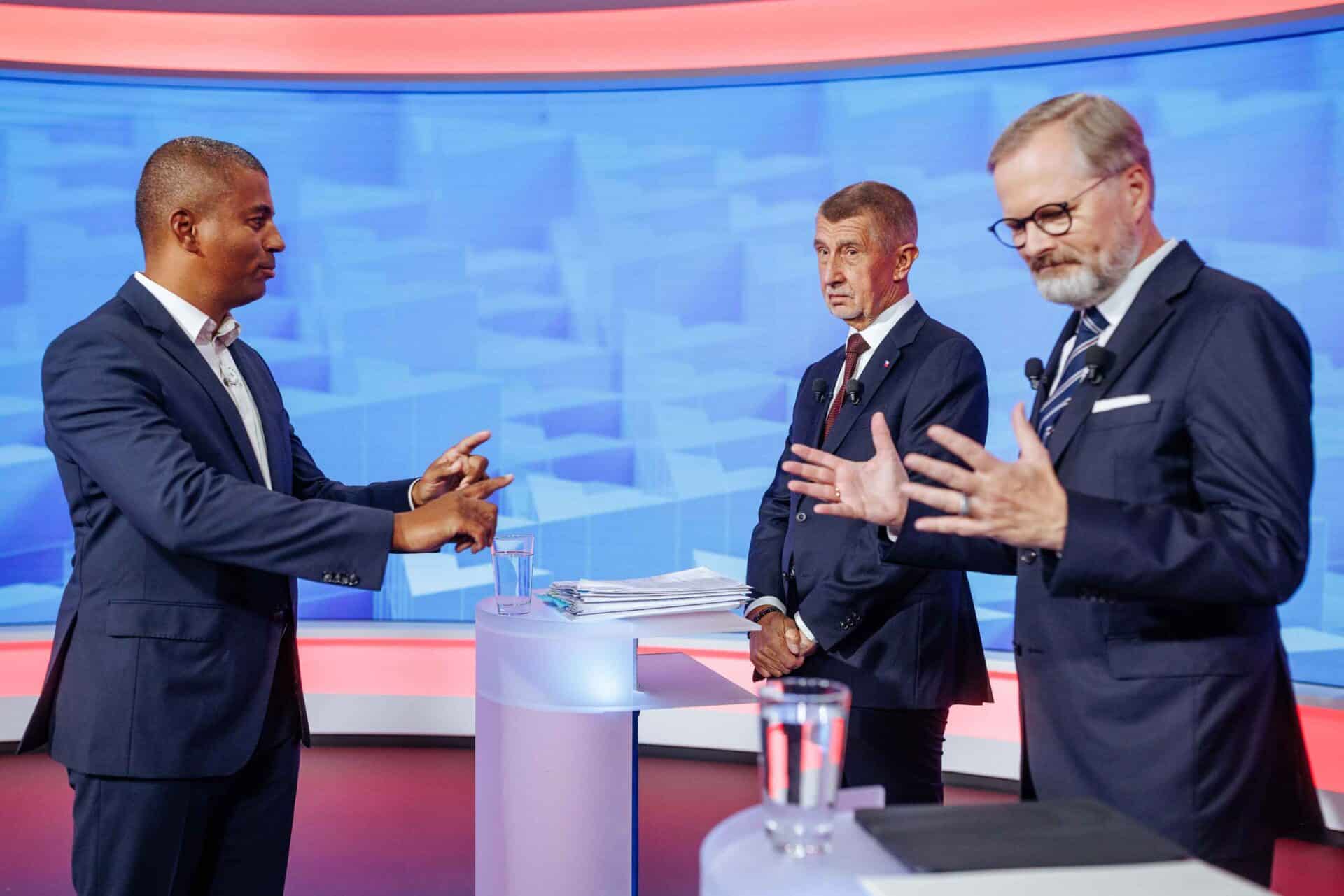 Andrej Babiš a Petr Fiala v posledním duelu na TV Nova. Foto: Nova