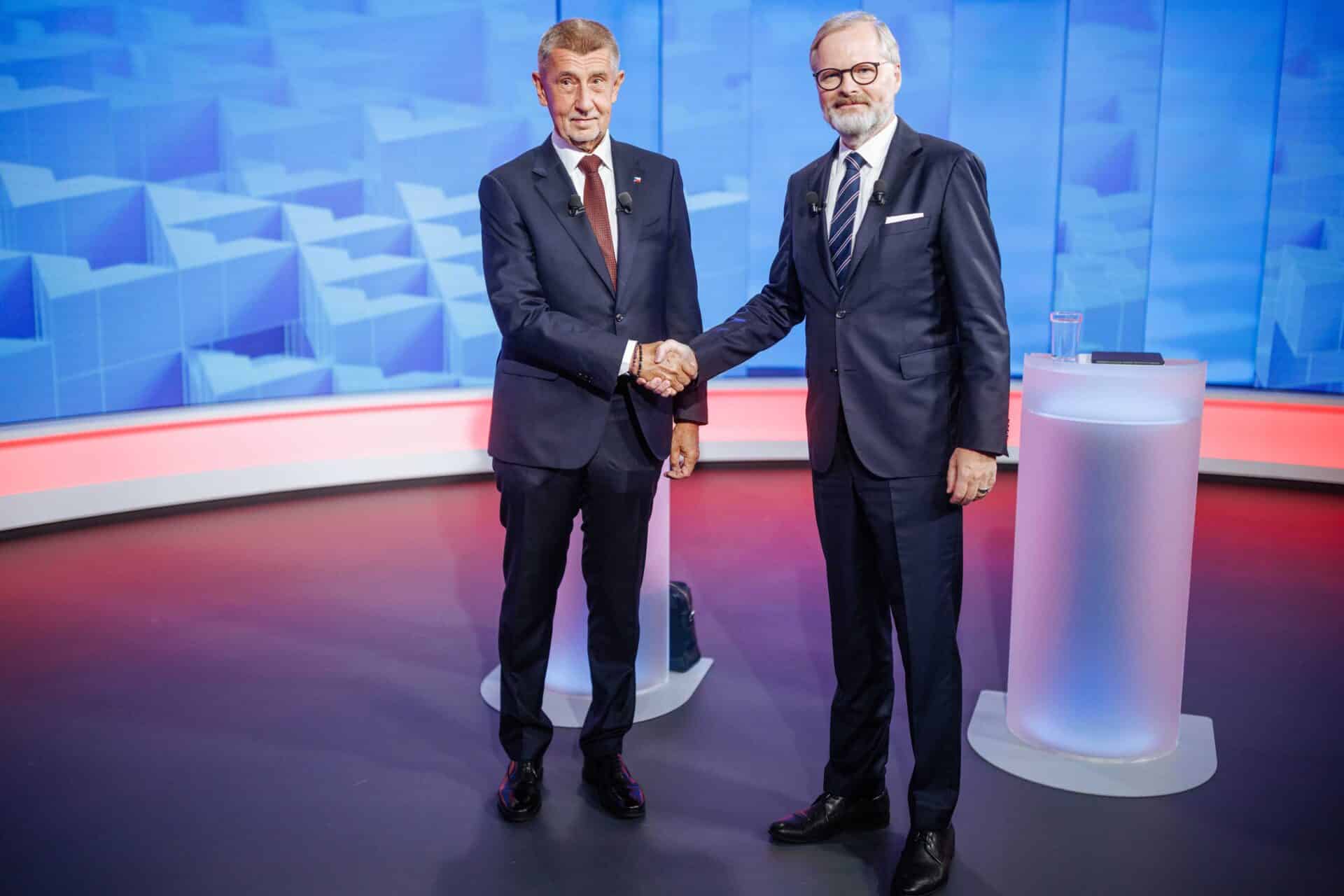 Andrej Babiš a Petr Fiala v posledním duelu na TV Nova. Foto: Nova