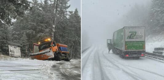 První sněhová kalamita trápí dnes řidiče na silnicích. Foto: M. Janák a J. Lukáš