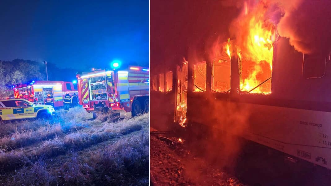 Požár vlaku u Nemotic na Vyškovsku. Foto: ZZS
