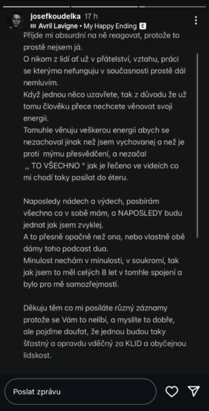 Josef Koudelka se vyjádřil k Agátě Hanychové.