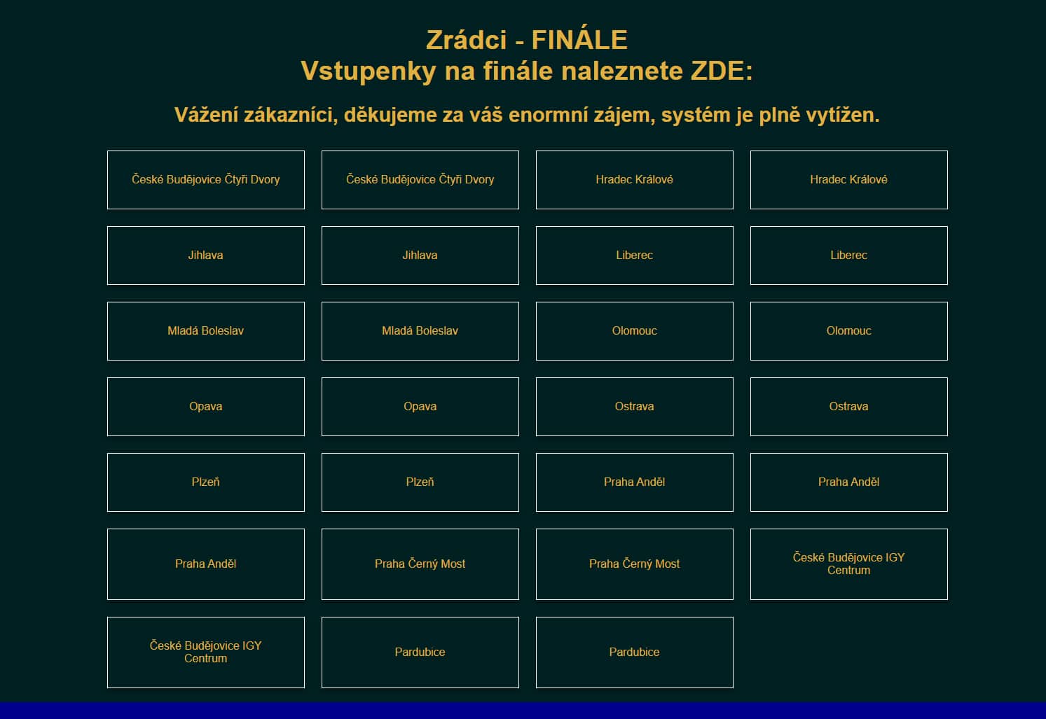 Informace na přetíženém webu CineStar.